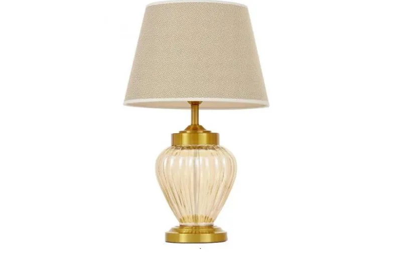 Lampada da tavolo ambra e ottone con paralume crema in tessuto MOLTENA