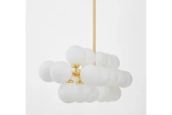 Lampadario a sospensione a bocce bianche e ramo oro 24 punti luce PETRICA W24
