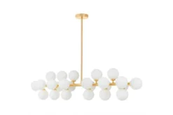 Lampadario a sospensione a bocce bianche e ramo oro 24 punti luce PETRICA W24