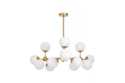 Lampadario a sospensione a sfere vetro bianco ottone ZODIAK W12