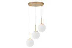 Lampadario a sospensione a tre sfere struttura ottone FREDICA W3
