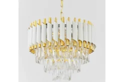 Lampadario a sospensione bianco e oro con cristalli MAZINI D40