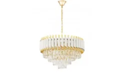 Lampadario a sospensione con cristalli bianco e oro MAZINI D50