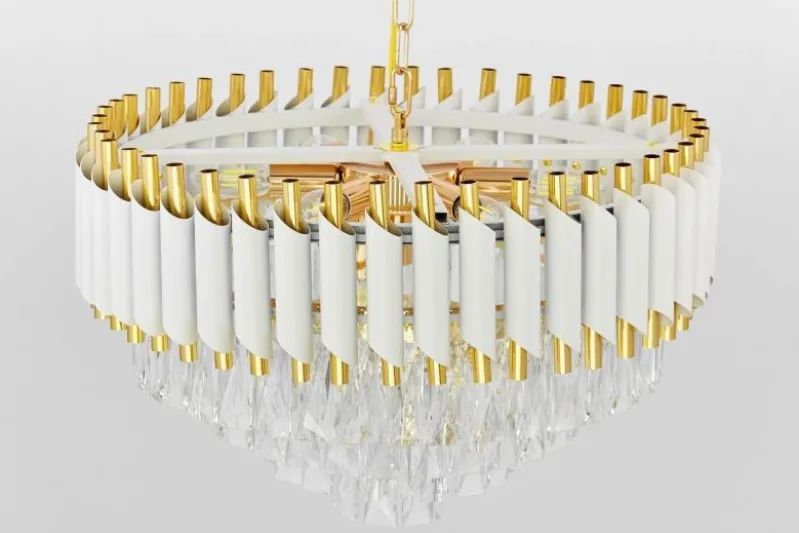 Lampadario a sospensione con cristalli bianco e oro MAZINI D50