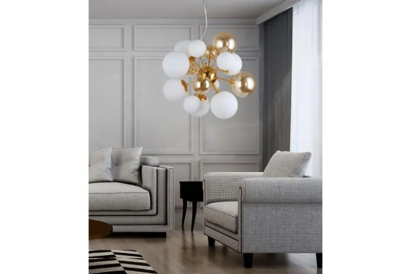 Lampadario a sospensione di design moderno 10 luci a sfere in vetro GALAKSIDA W10 Oro