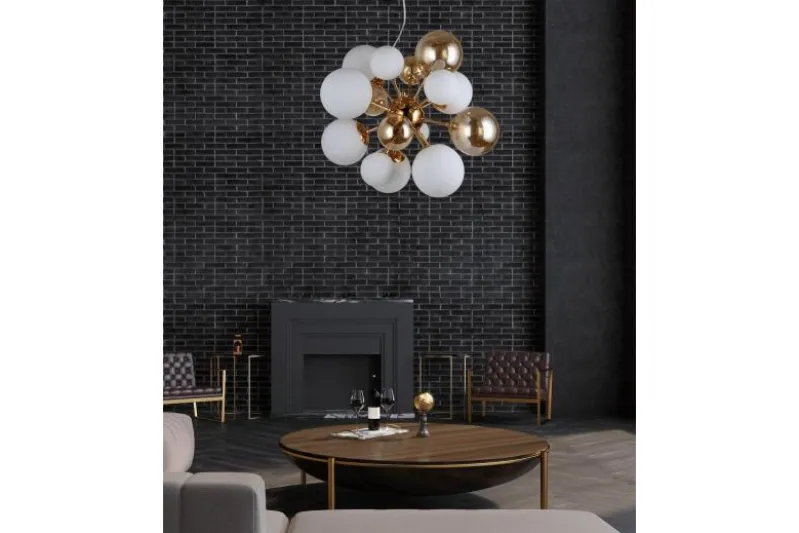 Lampadario a sospensione di design moderno 10 luci a sfere in vetro GALAKSIDA W10 Oro