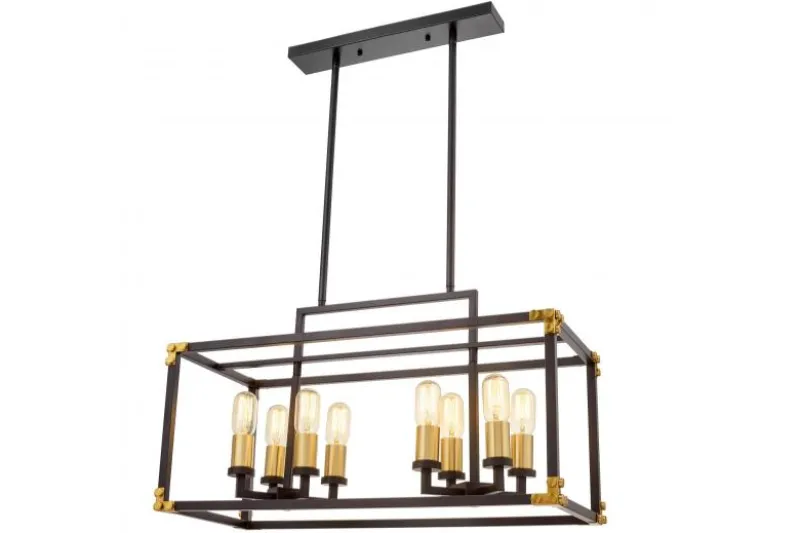 Lampadario a sospensione di metallo in colore nero con ottone WALDORF W8