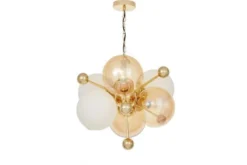 Lampadario a sospensione dorato bocce ambra e bianche AFRODIS W6