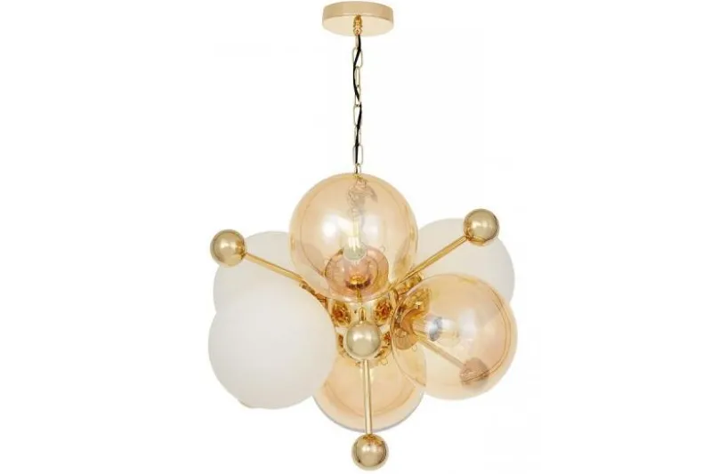 Lampadario a sospensione dorato bocce ambra e bianche AFRODIS W6