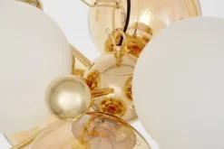 Lampadario a sospensione dorato bocce ambra e bianche AFRODIS W6