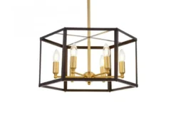 Lampadario a sospensione esagonale di metallo in colore nero con ottone LORTON W6