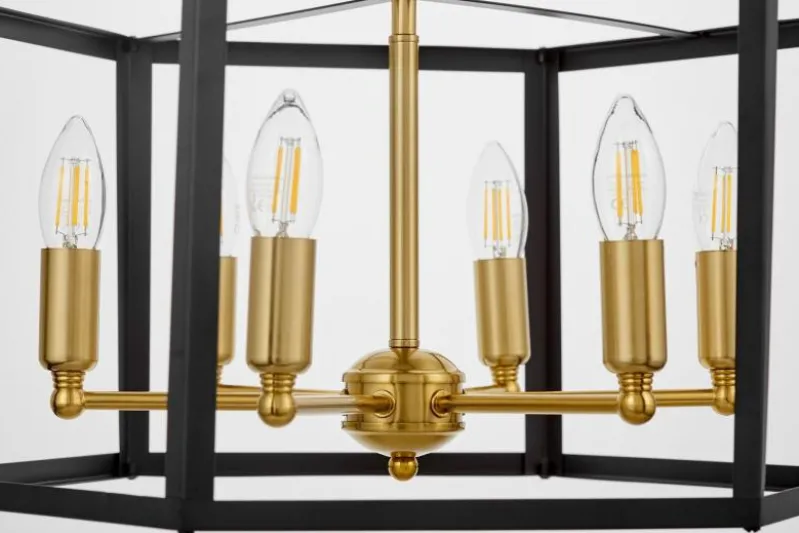 Lampadario a sospensione esagonale di metallo in colore nero con ottone LORTON W6
