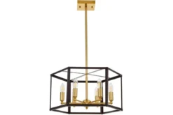 Lampadario a sospensione esagonale di metallo in colore nero con ottone LORTON W6