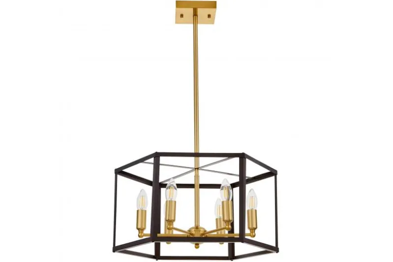 Lampadario a sospensione esagonale di metallo in colore nero con ottone LORTON W6
