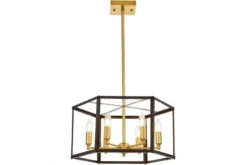Lampadario a sospensione esagonale di metallo in colore nero con ottone LORTON W6