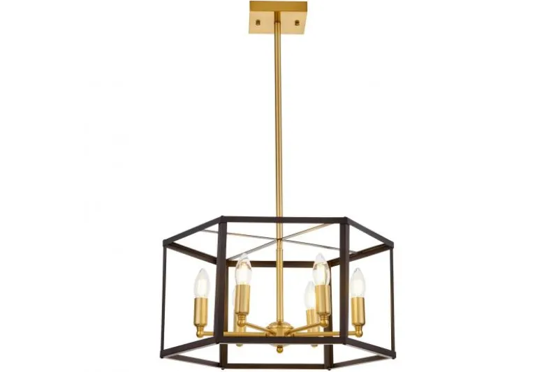 Lampadario a sospensione esagonale di metallo in colore nero con ottone LORTON W6