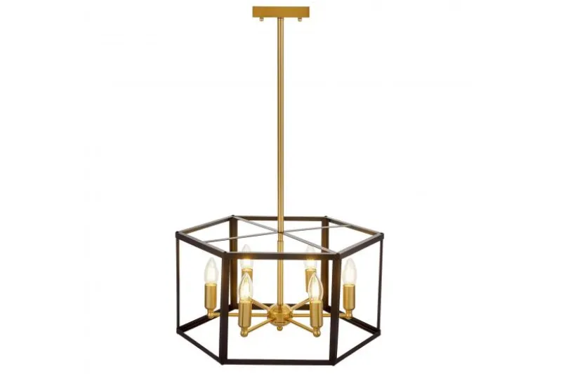 Lampadario a sospensione esagonale di metallo in colore nero con ottone LORTON W6