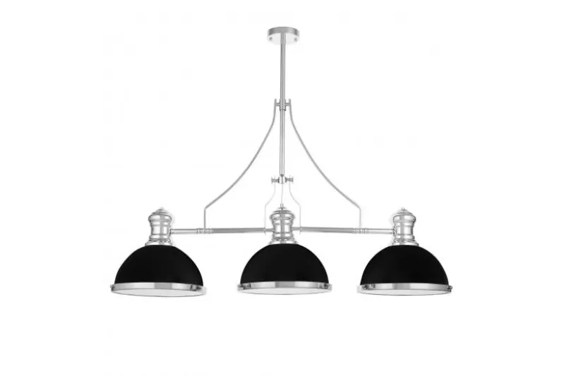 Lampadario a sospensione in stile industriale 3 luci nero e cromato ETTORE W3