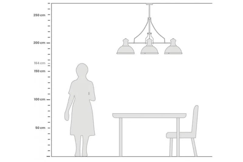 Lampadario a sospensione in stile industriale 3 luci nero e cromato ETTORE W3