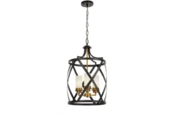Lampadario a sospensione metallo nero e ottone a gabbia ASTILA W3