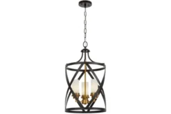 Lampadario a sospensione metallo nero e ottone a gabbia ASTILA W3