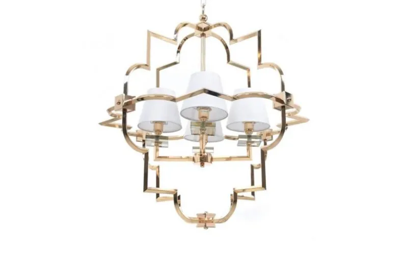 Lampadario a sospensione moderno in metallo colore oro con paralume bianco BALTIMORE W4