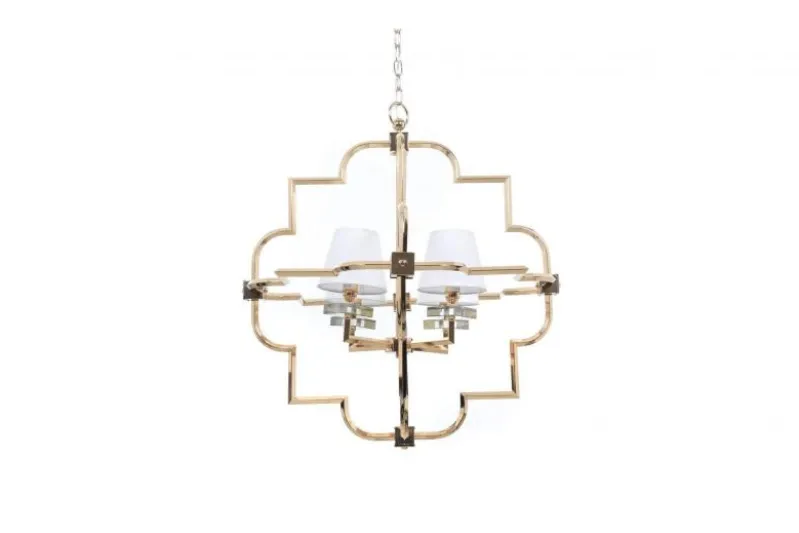 Lampadario a sospensione moderno in metallo colore oro con paralume bianco BALTIMORE W4