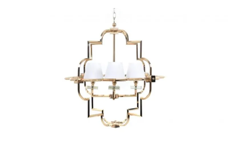 Lampadario a sospensione moderno in metallo colore oro con paralume bianco BALTIMORE W4