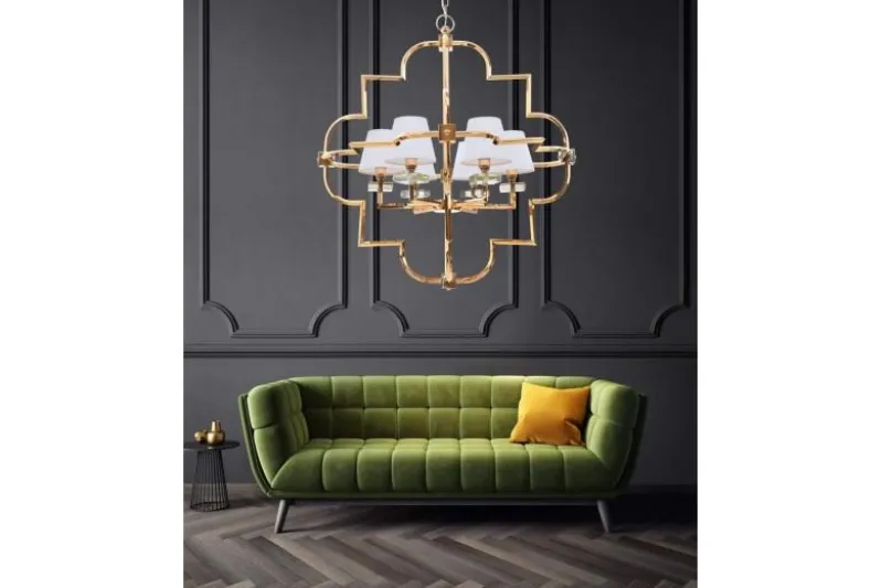 Lampadario a sospensione moderno in metallo colore oro con paralume bianco BALTIMORE W6