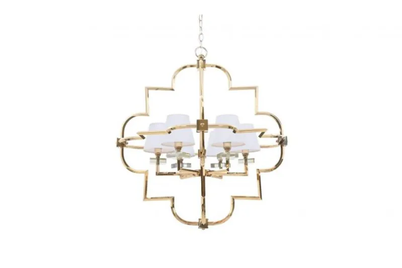 Lampadario a sospensione moderno in metallo colore oro con paralume bianco BALTIMORE W6