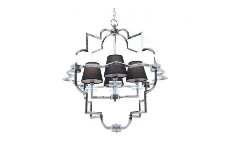 Lampadario a sospensione moderno in metallo cromato con paralume nero BALTIMORE W4