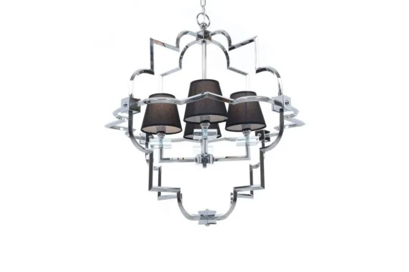 Lampadario a sospensione moderno in metallo cromato con paralume nero BALTIMORE W4