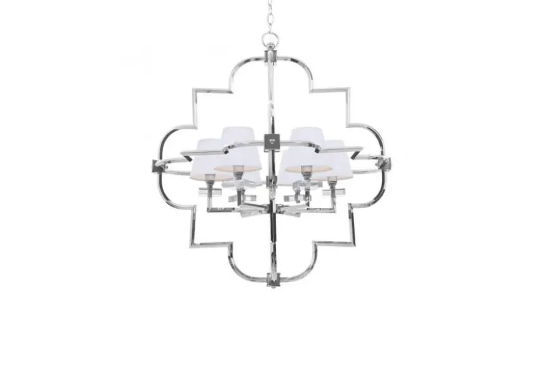 Lampadario a sospensione moderno in metallo cromato con paralume bianco BALTIMORE W6