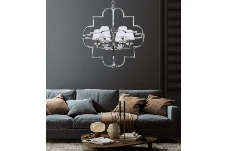 Lampadario a sospensione moderno in metallo cromato con paralume bianco BALTIMORE W6