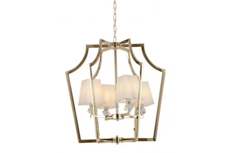 Lampadario a sospensione moderno in metallo oro con paralume bianco MONTERO