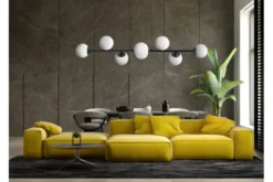 Lampadario a sospensione nero 8 sfere con piastra rettangolare a soffitto FINO W8