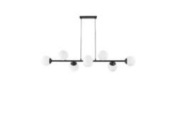 Lampadario a sospensione nero 8 sfere con piastra rettangolare a soffitto FINO W8