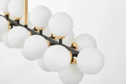 Lampadario a sospensione sfere bianche struttura nero oro caldo PETRICA W24