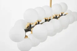 Lampadario a sospensione sfere bianche struttura nero oro caldo PETRICA W24