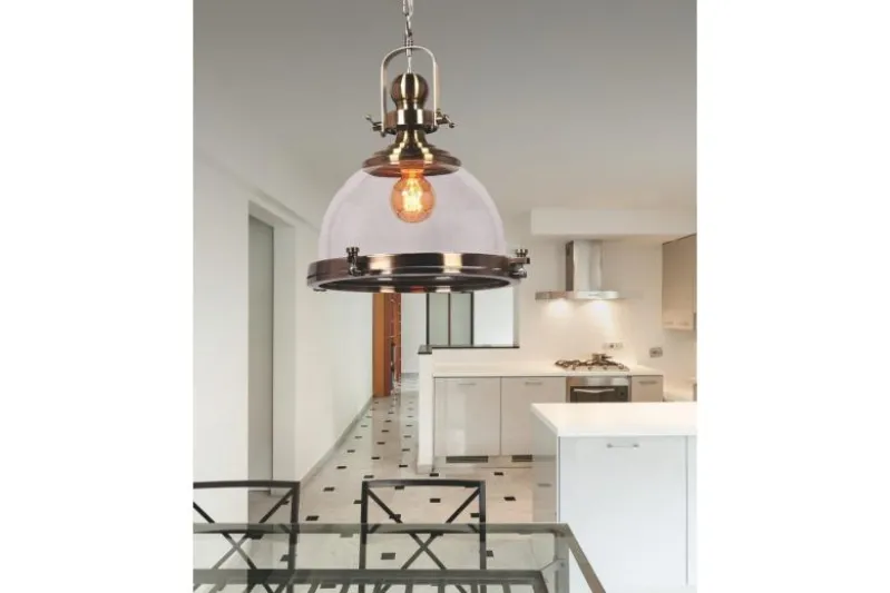 Lampadario a sospensione stile industriale Falco Ottone