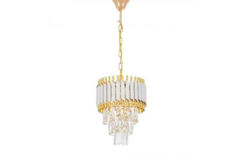 LAMPADARIO CLASSICO IN CRISTALLO MAZINI BIANCO E ORO D25