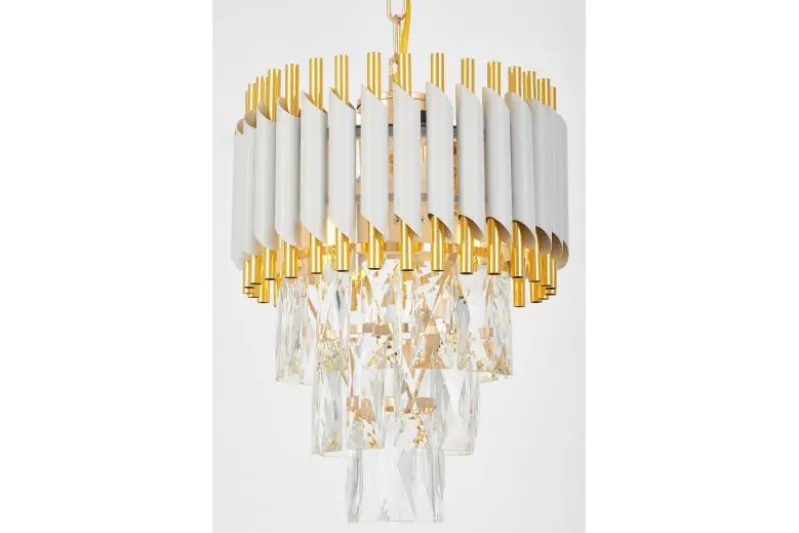 LAMPADARIO CLASSICO IN CRISTALLO MAZINI BIANCO E ORO D25