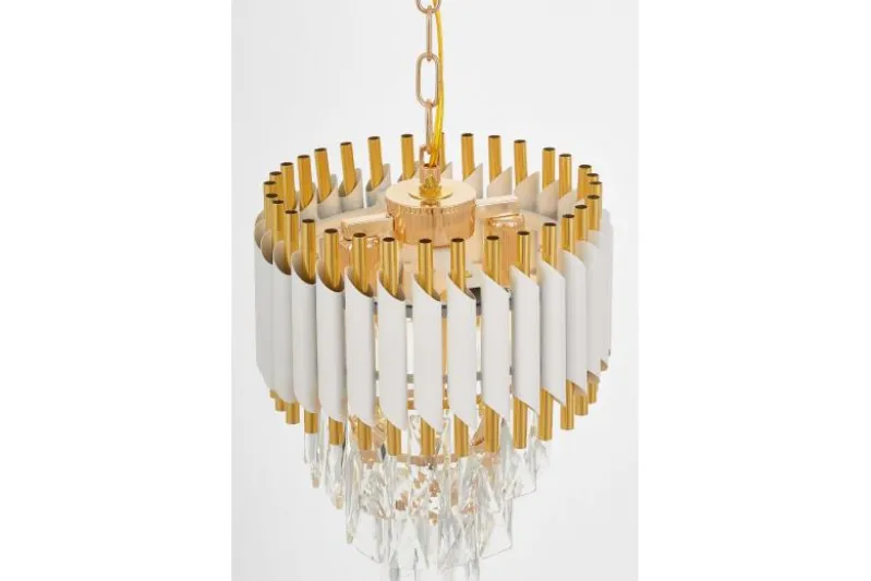 LAMPADARIO CLASSICO IN CRISTALLO MAZINI BIANCO E ORO D25
