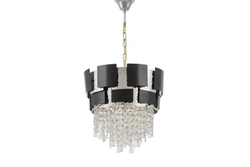 LAMPADARIO CLASSICO IN CRISTALLO NERO E CROMO MOLINA D40