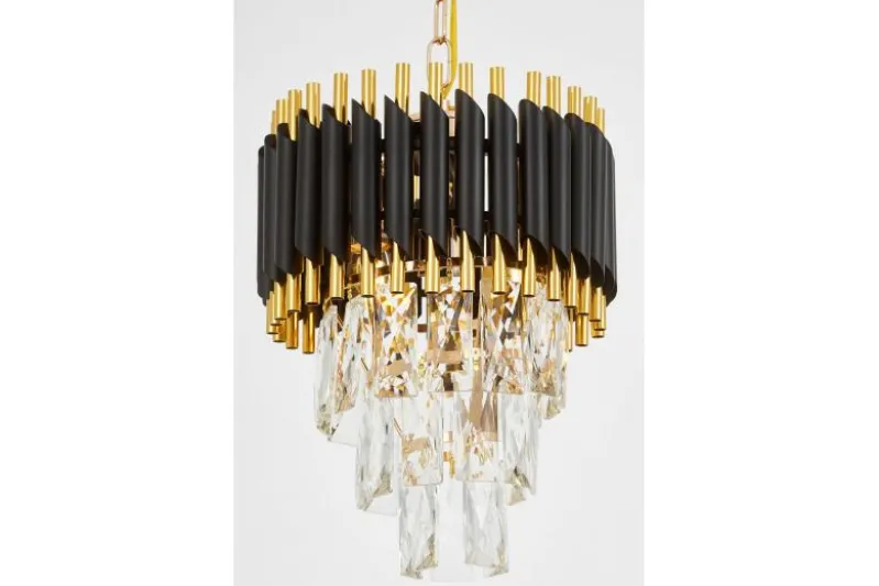LAMPADARIO CLASSICO IN CRISTALLO NERO E ORO MAZINI D25