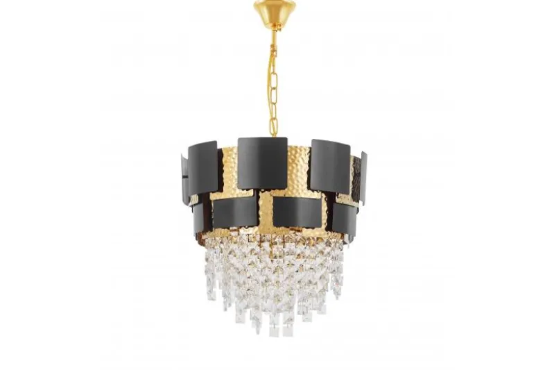 LAMPADARIO CLASSICO IN CRISTALLO NERO E ORO MOLINA D40