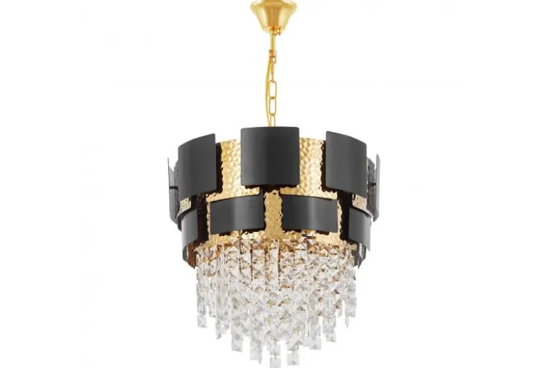 LAMPADARIO CLASSICO IN CRISTALLO NERO E ORO MOLINA D40