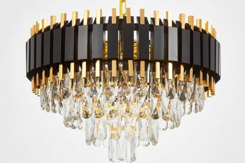 LAMPADARIO CLASSICO IN CRISTALLO NERO E ORO RIVO D50