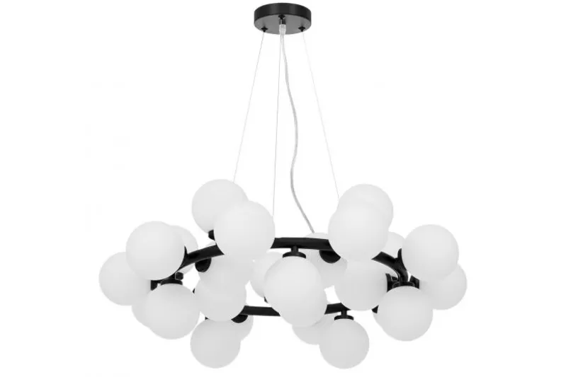 Lampadario con sfere opalescenti corona metallo nero MARSIADA W25