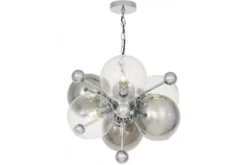 Lampadario cromato a sfere trasparenti e fumé AFRODIS W6